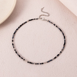 Черный Ожерелья из граненых круглых стеклянных бусин в стиле бохо для женщин, платина, чёрные, 16.06 дюйм (40.8 см)