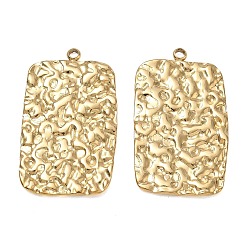 Chapado en Oro Real 18K 304 colgantes de acero inoxidable, dijes rectangulares martillados, revestimiento de iones (ip), real 18 k chapado en oro, 32.5x18.5x1.5 mm, agujero: 1.7 mm