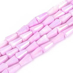Бледно-Розовый Антикоррозийные гальванические стеклянные бусины, имитация драгоценных камней, башня, с покрытием AB цвета, граненые, два тона, розовый жемчуг, 6.5~8x4~5x4~4.5 мм, отверстие : 0.8 мм, около 50~51 шт / нитка, 14.76~15.08'' (37.5~38.3 см)