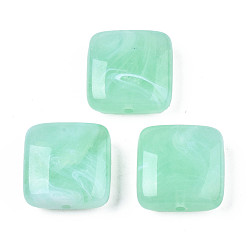 Аквамарин Акриловые бусины, Стиль имитация драгоценных камней, квадратный, аквамарин, 20x20x9 мм, отверстие : 1.6 мм, Около 150 шт / 500 г