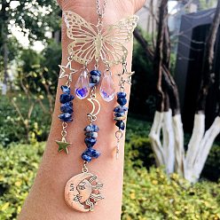 (306FM) Жонкиль матовый с лаймовой подкладкой Натуральное голубое пятно яшма бабочка висит подвеска в виде ловца солнца украшение, подвески с хрустальным шаром в виде солнечной звезды, 230 мм