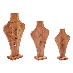 Седло Коричневый 3 шт. 3 стили кулон в форме бюста из дерева, ожерелье, подставки для демонстрации ювелирных изделий, ожерелья держатель для органайзера ювелирных изделий, седло коричневый, 12~17.5x6~7.5x21~30.2 см, 1 шт / стиль