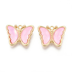 Pink Сплав стекла подвески, бабочка, граненые, золотой свет, розовые, 19x23x5 мм, отверстие : 2 мм