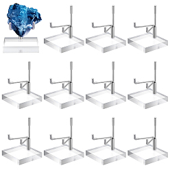 Stainless Steel Color 16Pcs Iron Crystal Rock Display Easels with Square Clear Acrylic Base, for Gemstone Agate Mineral Display, Stainless Steel Color, 4.95x4.95x9cm