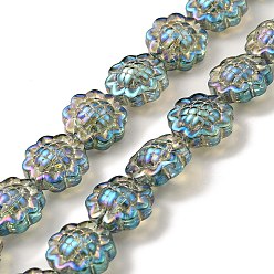 Aquamarine Transparent Electroplate Glass Beads Strands, Rainbow Plated, Sunflower, Aquamarine, 15x9mm, Hole: 1mm, about 44~45pcs/strand, 25.20~25.98 inch(64~66cm)