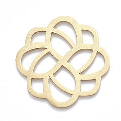 Golden Aluminium Filigree Joiners Links, Laser Cut Filigree Joiners Links, Flower, Golden, 48x50x1mm