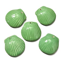 Темный Морско-зеленый Фарфора ручной работы подвески, подвески в форме ракушек, темно-зеленый, 36~38x35~37x9~10 мм, отверстие : 1.6 мм