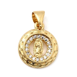 Настоящее золото 18K Латунные микро проложить кубического циркония прелести, кольцо с девой марией, без свинца и без кадмия, долговечный, стойки покрытие, реальный 18 k позолоченный, 15x12.5x2.5 мм, отверстие : 4x3.5 мм