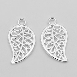 Серебро Сплавочные подвески тибетского стиля, без свинца и без кадмия, лист, серебряный цвет гальваническим, 18x10x1 мм, отверстие : 1.5 мм