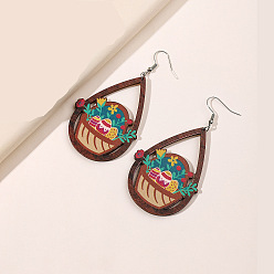 Разноцветный Пасхальные деревянные серьги-подвески, кролик со слезой, платина, красочный, 83x41 мм