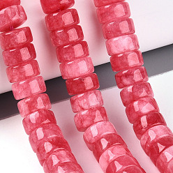 Малиновый Окрашенные природные белый нефрит бисер пряди, диск, Heishi бусы, малиновый, 10~10.5x4.5~6.5 мм, отверстие : 1~1.2 мм, около 60~78 шт / нитка, 14.57~15.16'' (37~38.5 см)