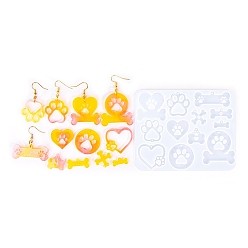 Белый DIY силиконовые формы кулон, формы для литья смолы, кошка и собака, белые, 93x118x4.5 мм, отверстие : 2 мм