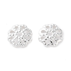 Серебро Стойки обшивки латунь крышки шарика, долговечный, без свинца и без кадмия, 8-лепестки, цветок, серебряные, 6x1 мм, отверстие : 1 мм