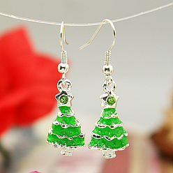 Citron Vert Boucles d'oreilles de mode pour Noël, avec des pendentifs en alliage émaillé et crochets de boucles d'oreilles en laiton, lime, 38mm