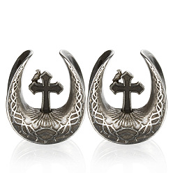 Cross U-образные ушные туннели из латуни и сплава, античное серебро, крестик, 8 мм