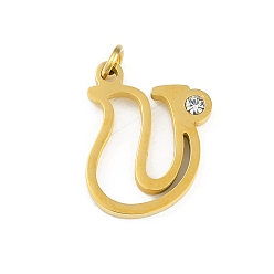 Letter U 304 подвески из нержавеющей стали, с кубического циркония, подвески-буквы с соединительными кольцами, реальный 18 k позолоченный, Буква U, 20x16.5x2.2 мм, отверстие : 3 мм