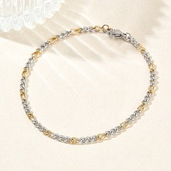 Золотой & Цвет Нержавеющей Стали Унисекс 304 браслеты-цепочки Фигаро из нержавеющей стали, ионное покрытие (ip), золотые и нержавеющая сталь цвет, 7.48 дюйм (19 см)