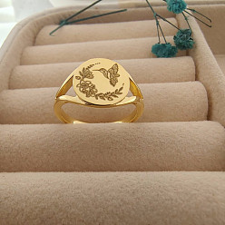 Золотой Кольца перста сплава, плоские круглые с рисунком птицы, золотые, размер США 7 (17.3 мм)