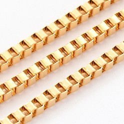 Золотой Ионное покрытие (ip) 304 венецианские цепи из нержавеющей стали, коробка цепи, несварные, с катушкой, золотые, 3 мм, около 32.8 футов (10 м) / рулон