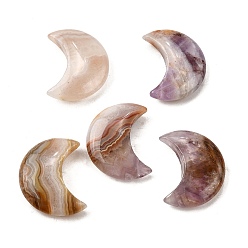 Луна Подвески из натурального аметиста и кружевного агата, горизонтальное отверстие, луна, 30.5x24~24.5x7.5~8 мм, отверстие : 1 мм