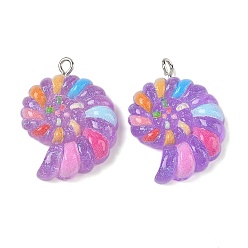 Другие Непрозрачные подвески смолы, с платиново-железными петлями, форма раковины, 31x23x7 мм, отверстие : 2 мм