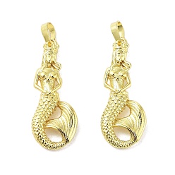 Русалка Стойки обшивки латунные подвески, реальный 18 k позолоченный, без свинца и без кадмия, долговечный, русалка, 31x12x5 мм, отверстие : 6.5x3.5 мм