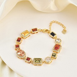 Золотой Латунные браслеты с микропаве из прозрачных кубических цирконий для женщин, золотые, 6-5/8 дюйм (16.7 см)