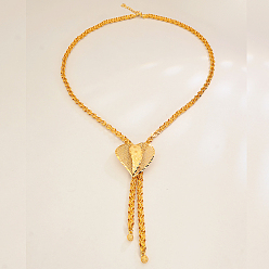 Настоящее золото 18K Модные латунные ожерелья-лариаты с кисточками в форме сердца для женщин, реальный 18 k позолоченный, 24.02 дюйм (61 см)