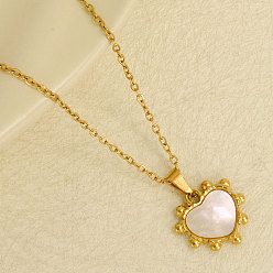 Золотой 304 ожерелья с подвеской в виде сердца из натуральной белой ракушки из нержавеющей стали, золотые, кулон: 1.5x1.5 см