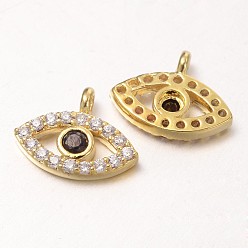 Golden Eye Brass Micro Pave Cubic Zirconia Charms, Golden, 8x11x2mm, Hole: 1mm