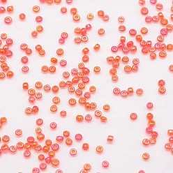 Red 6/0 Round Glass Seed Beads, Grade A, Transparent Colours Rainbow, Red, 3.6~4.0mm, Hole: 1.2mm, about 5000pcs/pound