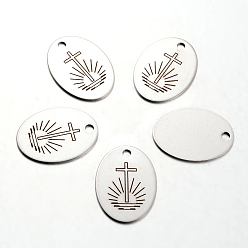 Stainless Steel Color Non-Tarnish Spray Painted 201 Stainless Steel Pendants, Oval with Cross Pattern, Stainless Steel Color, 30x22x1mm, Hole: 3mm