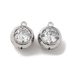 Real Platinum Plated Brass with Glass Rhinestone Charms, Round, Real Platinum Plated, 12x10x8.5mm, Hole: 1mm