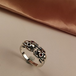 Античное Серебро Сплав лягушки с манжетными кольцами из стразов, регулируемые открытые кольца, античное серебро, внутренний диаметр: регулируемый