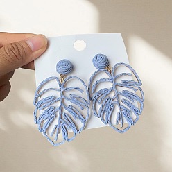 Светлый Стально-синий Серьги-гвоздики из железной рафии, лист, золотой свет, с 316 штифтов из нержавеющей стали, светло-стальной синий, 70x45 мм