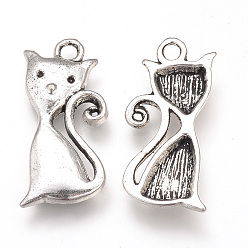 Античное Серебро Подвески из сплава в тибетском стиле, мультфильм кошка, без кадмия и без свинца, античное серебро, 24x12x2.5 мм, Отверстие : 2 мм , около 860 шт / 1000 г