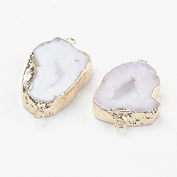 Белый Гальваника природные друзья геодез кварцевый кристалл звенья соединители, с латунной фурнитурой , самородки, золотые, белые, 22~45x10~35x4~5.5 мм, отверстие : 2 мм