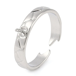 Платина Настройки кольца пальца латуни, за половину пробурено бисера, платина, 4 мм, регулируемый, штифты : 0.9 мм