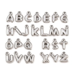 Stainless Steel Color 304 Stainless Steel Pendants, Letter A~Z Charms, Stainless Steel Color, 9.5~10x2.5~9x2.5mm, Hole: 1.2mm