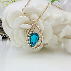 Темно-Голубой Ожерелья из сплава слезы со стразами и стеклянными подвесками для женщин, золотые, глубокое синее небо, 17.72 дюйм (45 см)