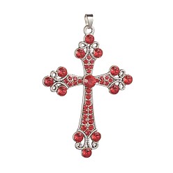 Light Siam Antique Silver Plated Alloy Big Pendants, with Rhinestone, Cross, Light Siam, 73x51x6.5mm, Hole: 6.5x5mm
