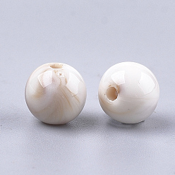 Floral White Acrylic Beads, Imitation Gemstone Style, Round, Floral White, 8x7.5mm, Hole: 1.6mm, about 1850pcs/500g