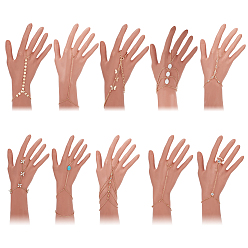 Light Gold 10шт. 10 стили браслет из сплава с бабочкой и кристаллами и стразами, браслет Satellite & curb chains с кольцами для женщин, золотой свет, 5-3/4~8-1/4 дюйм (14.5~20.9 см), внутренний диаметр: 18~40 мм, 1 шт / стиль