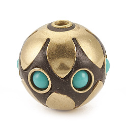 Turquoise Handmade Indonesia Beads, with Raw(Unplated) Brass Findings, Round, Green, 18x17mm, Hole: 2mm