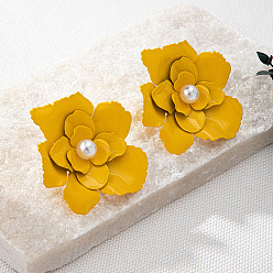 Золотистый Серьги-гвоздики из сплава с цветочной краской для выпечки, золотые, золотые, 60x60 мм
