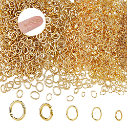 Настоящее золото 18K 900 шт. 5 цвета 304 переходные кольца из нержавеющей стали, открытые кольца прыжок, овальные, реальный 18 k позолоченный, 2~5x3~6x0.4~0.8 мм, внутренний диаметр: 1~3x1.5~4.5 мм, 180 шт / стиль