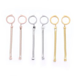 Mixed Color 304 Stainless Steel Dangle Stud Earrings, Hypoallergenic Earrings, Ring with Chain, Mixed Color, 75x14.5x3.5mm, Pin: 0.8mm