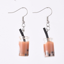 Перу Стеклянная имитация пузыря чайная бутылка болтаться серьги, с 304 нержавеющей стали серьги крючки, Перу, 47.5 мм, штифты : 0.7 мм
