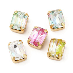 Золотой Шить на горный хрусталь, многожильные звенья из стекла, хрусталя и стразов, с настройками латуни, аксессуары для одежды, граненые, разноцветные, прямоугольные, золотые, 8x6x5 мм, отверстие : 0.9 мм