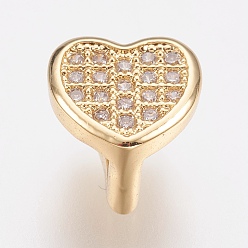 Golden Eco-Friendly Brass Micro Pave Cubic Zirconia Slide Charms, Lead Free & Cadmium Free, Heart, Golden, 8.5x9x6.5mm, Hole: 3x6mm